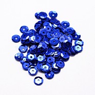 Plastic Paillette Beads, Semi-cupped Sequins Beads, Center Hole, Blue, 4x0.5mm, Hole: 1mm(X-PVC-A001-4mm-06)