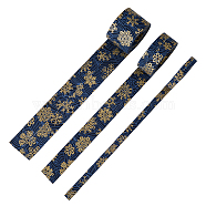 6M 3 Styles Christmas Double Face Printed Polyester Ribbons, Garment Accessories, Hot Stamping Snowflake Pattern, Marine Blue, 3/8~1-5/ inch(10~40mm), 2m/style(OCOR-FH0001-26B)