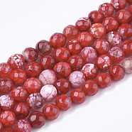 Natural Crackle Agate Beads Strands, Dyed, Faceted, Round, FireBrick, 6mm, Hole: 1mm, about 63pcs/strand, 14.5 inch(G-T119-01A-07)