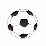 Alloy Enamel Brooches, Enamel Pins, with Brass Butterfly Clutches, FootBall/Soccer Ball, Cadmium Free & Nickel Free & Lead Free, Platinum, White, 1 inch(25.5mm), Pin: 1mm(JEWB-S011-081-NR)