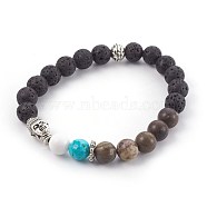 Natural Flower Agate and Natural & Synthetic Mixed Gemstone Beads Stretch Bracelets, with CCB Plastic Bead Spacers and Alloy Beads, Buddha Head, 2-1/4 inch(5.7cm)(BJEW-JB04004-04)