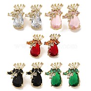 Rack Plating Real 18K Gold Plated Brass Butterfly Stud Earrings, with Cubic Zirconia and Rhinestone, Long-Lasting Plated, Lead Free & Cadmium Free, Mixed Color, 18.5x13mm(EJEW-B034-11G)