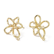 Brass Cubic Zirconia Stud Earrings Findings, with Loop, Flower, Real 14K Gold Filled, 26x20x4.5mm, Hole: 1.4mm, Pin: 0.5x12mm(KK-B087-12G)