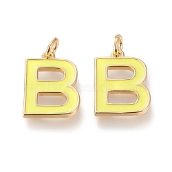 Brass Enamel Pendants, with Jump Ring, Long-Lasting Plated, Real 18K Gold Plated, Letter.B, Champagne Yellow, Letter.B, B: 17x12.5x1.8mm, Jump Rings: Inner Diameter: 3mm(KK-R139-02B)