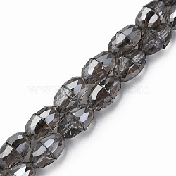 Electroplate Transparent Glass Beads Strands, Faceted, Bell, Black, 8x7mm, Hole: 1mm, about 94~100pcs/strand, 25.20 inch(64cm)(EGLA-N002-35-F01)