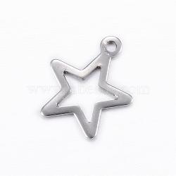 Tarnish Resistant 304 Stainless Steel Charms, Star, Stainless Steel Color, 15x13x0.8mm, Hole: 1mm(STAS-D445-078)