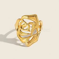 304 Stainless Steel Open Cuff Rings for Women, Flower, Real 18K Gold Plated, 25mm, US Size 8 1/2(18.5mm)(VH1086)
