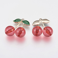 Glass Pendants, with Alloy Findings, Cherry, Light Gold, Red, 26.5x23x12mm, Hole: 1.4mm(PALLOY-P168-065)