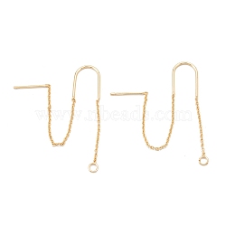 Brass Stud Earring Findings, Ear Thread with U-shape Link & Loop, Long-Lasting Plated, Real 18K Gold Plated, 74.5mm, Hole: 2mm, Pin: 0.8mm(X-KK-K251-03G)