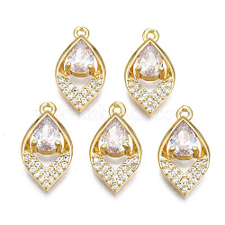 Brass Micro Pave Clear Cubic Zirconia Pendants, Nickel Free, Horse Eye, Real 18K Gold Plated, 18x10x3.5mm, Hole: 1.2mm(ZIRC-T015-005G-NF)