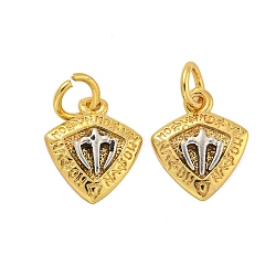 Long-Lasting Plated Brass Pendants, with Jump Rings, Real 18K Gold Plated & Antique Silver, Triangle, 14x12x2.5mm, Hole: 4mm(KK-K387-05C-G)