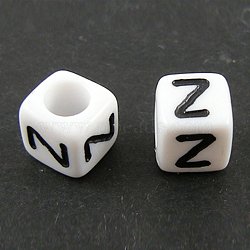 Letter Acrylic European Beads, Horizontal Hole, Cube, Letter.Z, 10x10x10mm, Hole: 3.5~4mm, about 598pcs/500g(OPDL-R050-10mm-Z)