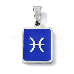 304 Stainless Steel Pendants, with Enamel, Stainless Steel Color, Rectangle with Constellation Charms, Pisces, 16x11x1.5mm, Hole: 5.5x3mm(STAS-C097-56P-08)