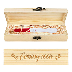 Rectangle Wooden Pregnancy Test Keepsake Box with Lock, Baby Annouced Engraved Case for Grandparents Dad Aunt and Uncle, Blanched Almond, Footprint, 20x5x3cm(CON-WH0103-003)