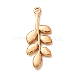 304 Stainless Steel Pendants, Leaf Charms, Golden, 31x12x2.5mm, Hole: 1.6mm(SA-CBAB6EC-19G-01)