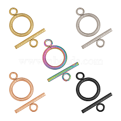20 Sets 5 Colors Vacuum Plating 304 Stainless Steel Toggle Clasps, for DIY Jewelry Making, Textured, Ring, Mixed Color, Bar: 7x20x2mm, Hole: 3mm, Ring: 19x14x2mm, Hole: 3mm, 4 sets/color(STAS-UN0022-68)