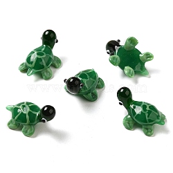 Handmade Lampwork Home Decorations, 3D Turtle Ornaments for Gift, Green, 26~28x19~20x18~20mm(LAMP-K039-14)