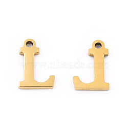201 Stainless Steel Charms, Alphabet, Letter.L, 8.5x6x1mm, Hole: 1mm(STAS-N091-176L-LG)