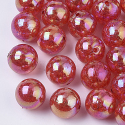 AB Color Transparent Crackle Round Acrylic Beads, FireBrick, 20mm, Hole: 2.5mm, about 108pcs/500g(CACR-S006-09)