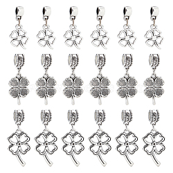 48Pcs 3 Styles Tibetan Style Alloy European Dangle Charms, Large Hole Pendants, Hollow Clover, Antique Silver, 27.5~34mm, Hole: 4~4.5mm, 16pcs/style(FIND-CA0005-55)