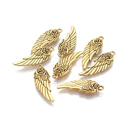 Tibetan Style Alloy Wing Pendants, Cadmium Free & Nickel Free & Lead Free, Antique Golden, 31x11x4mm, Hole: 2mm(TIBEP-A16767-AG-NR)