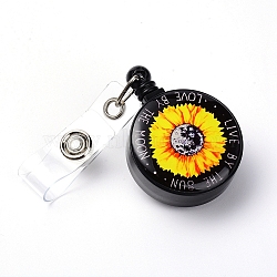 ABS Plastic Retractable Badge Reel, Card Holders, with Platinum Snap Buttons, ID Badge Holder Retractable for Nurses, Flat Round with Sunflower Pattern, Yellow, 8.5cm(AJEW-SZC0001-01D)