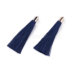 Polyester Tassel Big Pendant Decorations, with Alloy Finding, Golden, Marine Blue, 58~65x7~25mm, Hole: 1.5mm(X-FIND-E018-D27)