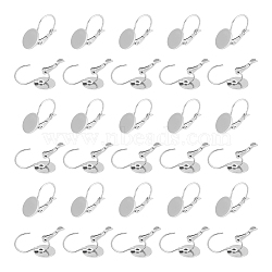 40Pcs 304 Stainless Steel Leverback Earring Findings, with Flat Round Setting for Cabochon, Stainless Steel Color, 20.5x10x11mm, Pin: 0.8mm, Tray: 10mm(KK-UN0043-44)