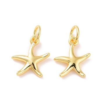 Brass Charms, with Jump Ring, Cadmium Free & Lead Free, Starfish, Real 18K Gold Plated, 12x10.5x2mm, Hole: 3mm