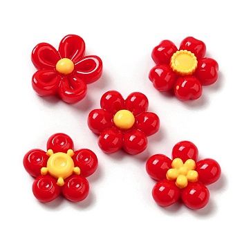 Opaque Resin Cabochons, Mixed Flower, Crimson, 25~26x7.5~9mm
