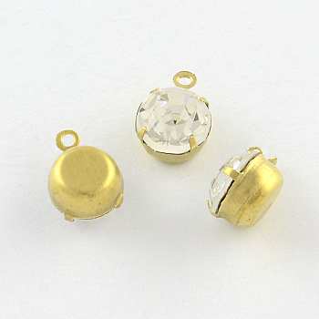 Golden Tone Brass Rhinestone Charms, Crystal, 6x4x3mm, Hole: 1mm, 144pcs/gross