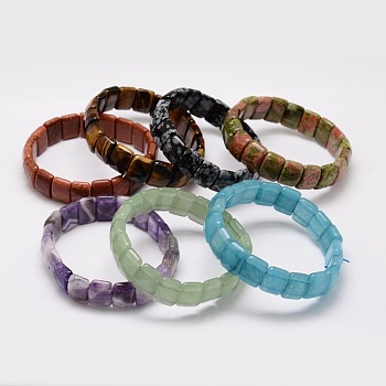 Faceted Natural & Synthetic Mixed Stone Beads Stretch Bracelets, Inner Diameter: 2-1/8~2-3/8 inch(5.5~6cm)