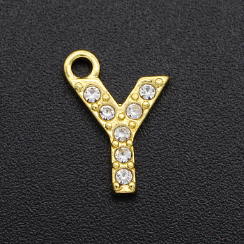 Alloy Rhinestone Charms, Golden, Crystal, Letter, Letter.Y, 12.5x9x2mm, Hole: 1.5mm