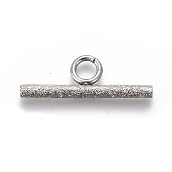 304 Stainless Steel Toggle Clasps Parts, Textured, Bar, Stainless Steel Color, 7x20x2mm, Hole: 3mm