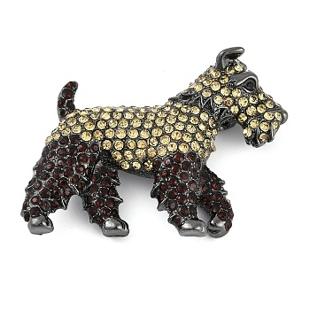 Dog Shape Rhinestone Brooches, Gunmetal Alloy Lapel Pins for Backpack Clothes, Light Colorado Topaz, 40x50mm