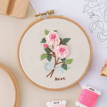 DIY Embroidered Making Kit, Including Linen Cloth, Cotton Thread, Water Erasable Pen Refills, Iron & Plastic Needle, Rose Pattern, 25x25x0.01cm