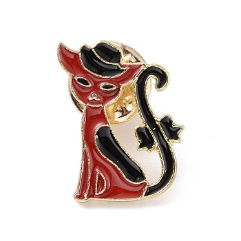Cat with Bowknot Enamel Pin, Light Gold Plated Alloy Badge for Backpack Clothes, FireBrick, 21.5x15.5x2mm