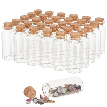 30Pcs Glass Bottle, with Cork Plug, Wishing Bottle, Column, Clear, 3x7.55cm, Inner Diameter: 1.65cm
