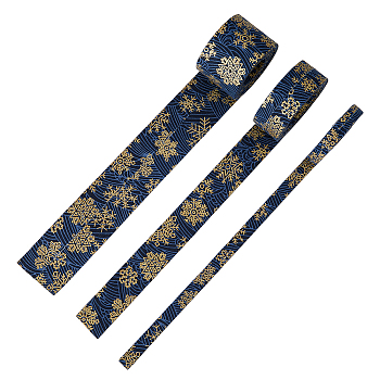 6M 3 Styles Christmas Double Face Printed Polyester Ribbons, Garment Accessories, Hot Stamping Snowflake Pattern, Marine Blue, 3/8~1-5/ inch(10~40mm), 2m/style