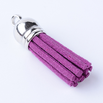 Faux Suede Tassel Pendant Decorations, with CCB Plastic Cord Ends, Platinum, Purple, 35~37x10mm, Hole: 1.8mm