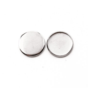 304 Stainless Steel Cabochon Settings, Flat Round, Stainless Steel Color, Tray: 12.5mm, 14x1.8mm