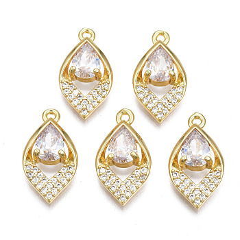 Brass Micro Pave Clear Cubic Zirconia Pendants, Nickel Free, Horse Eye, Real 18K Gold Plated, 18x10x3.5mm, Hole: 1.2mm