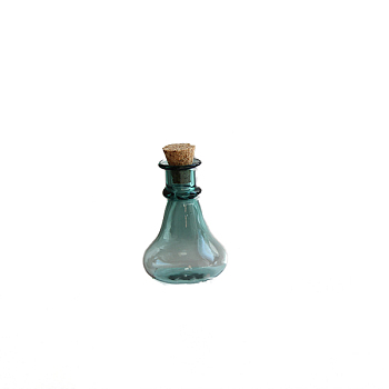 Miniature Glass Empty Wishing Bottles, with Cork Stopper, Micro Landscape Garden Dollhouse Accessories, Photography Props Decorations, Teal, 22x27mm