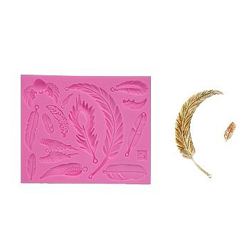 Food Grade Silicone Molds, Fondant Molds, For DIY Cake Decoration, Chocolate, Candy, UV Resin & Epoxy Resin Jewelry Making, Feather, Deep Pink, 123x100x6mm