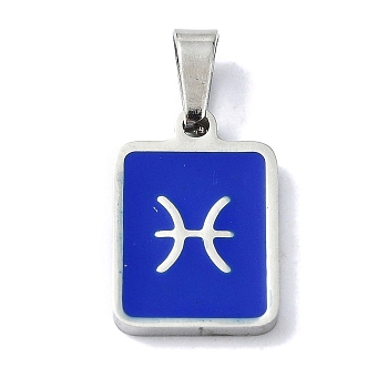 304 Stainless Steel Pendants, with Enamel, Stainless Steel Color, Rectangle with Constellation Charms, Pisces, 16x11x1.5mm, Hole: 5.5x3mm