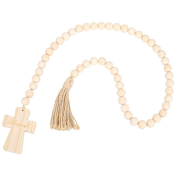 Wood Round Beads & Cross Hanging Ornaments, Old Lace, 1110mm