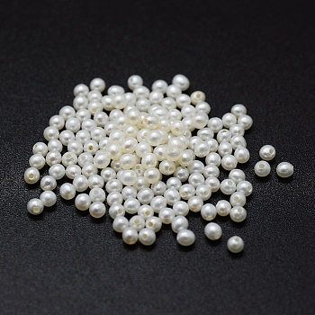 Natural Cultured Freshwater Pearl Beads, Half Drilled, Round, White, 2~2.2mm, Hole: 0.8mm