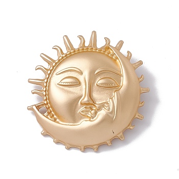 Alloy Moon and Sun Lapel Pin, Creative Badge for Backpack Clothes, Matte Gold Color, 47.5x46.5x7.5mm
