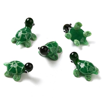 Handmade Lampwork Home Decorations, 3D Turtle Ornaments for Gift, Green, 26~28x19~20x18~20mm