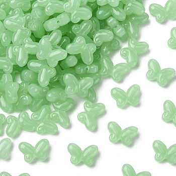 Glass Imitation Jade Beads, Butterfly, Dark Sea Green, 10x14mm